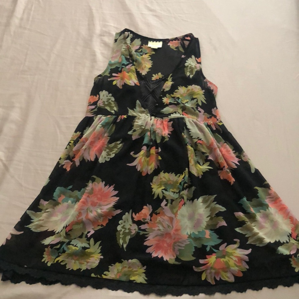 Anthropologie Maeve floral mesh and slip dress